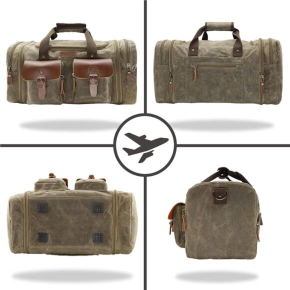 Waxed Canvas Duffle Bag - 50L Waterproof Weekender Overnight Travel - Picture 6 of 7